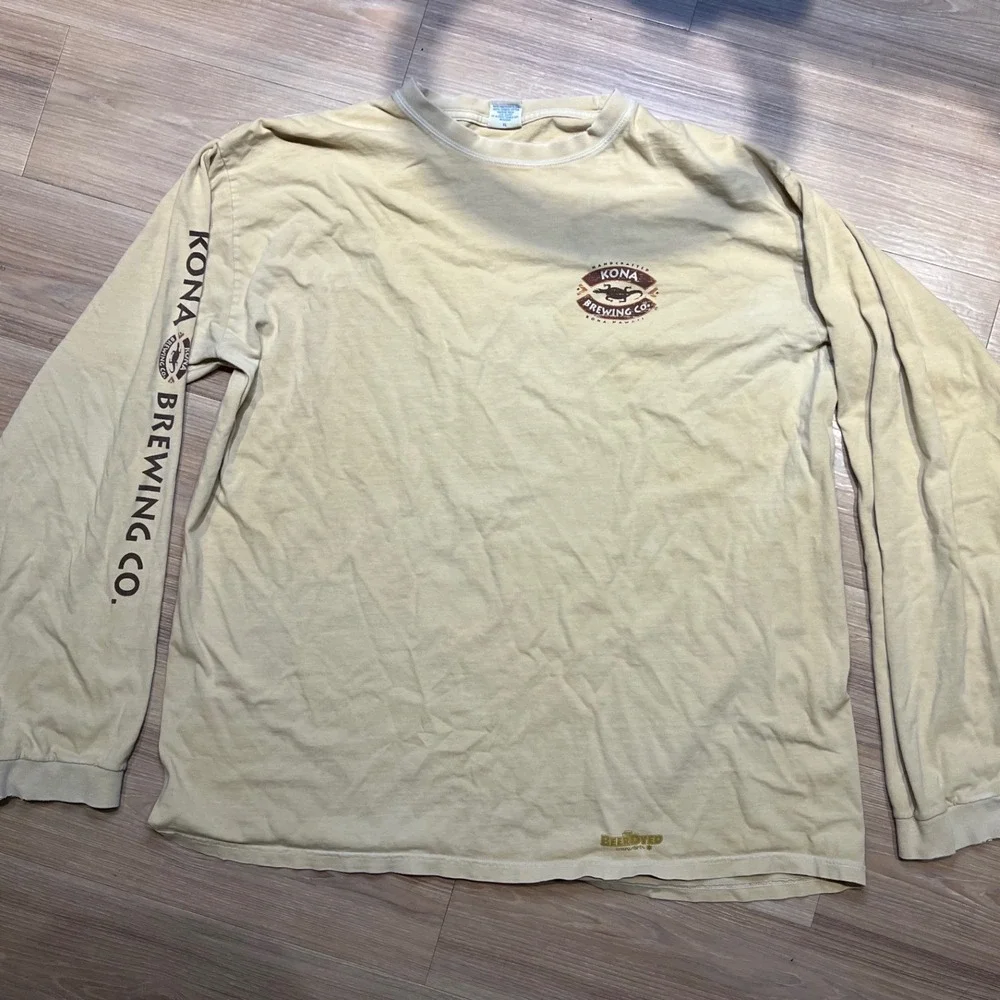 Crazy Shirts Mens Kona Brewing Co Longboard Lager Beer Dyed Tee Tan XL